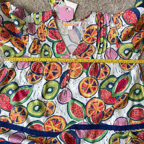 Briton Court Puff Sleeves Tiered Cotton Poplin Dress Fruits Print Sz Large NWT - Picture 15 of 16